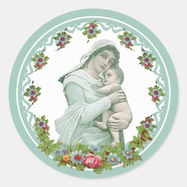 Virgin Mother Mary and Jesus Religious Catholic Classic Round Sticker (Front)