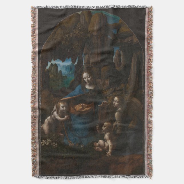 Virgin of the Rocks by Leonardo da Vinci Throw Blanket (Front Vertical)