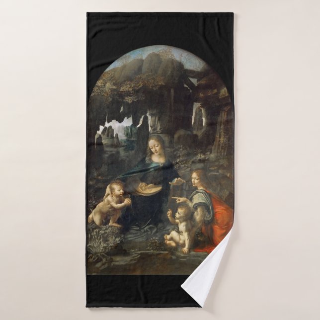 Virgin of the Rocks, Leonardo da Vinci Bath Towel (Bath Towel)
