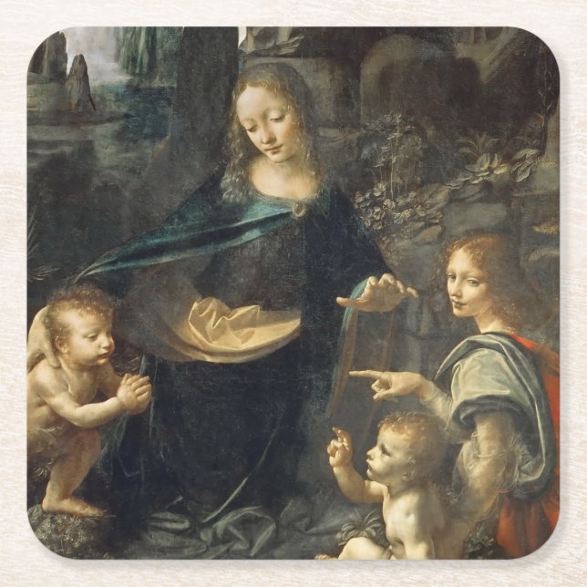 Virgin of the Rocks, Leonardo da Vinci Square Paper Coaster (Front)