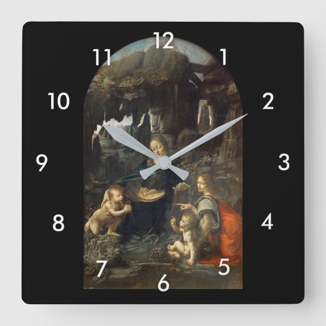 Virgin of the Rocks, Leonardo da Vinci Square Wall Clock (Front)