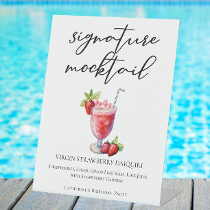 Virgin Strawberry Daiquiri Pool Party Mocktail Pedestal Sign