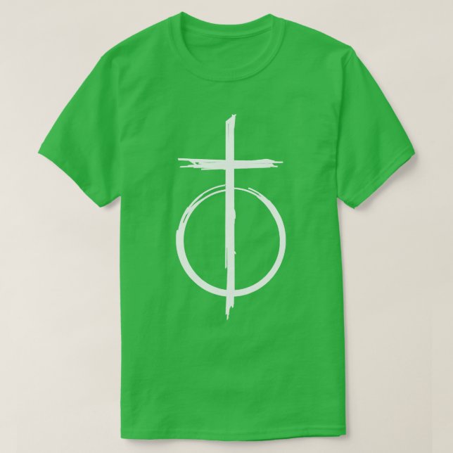 Virgin White Cross and Circle Minimal Symbol T-Shirt (Design Front)