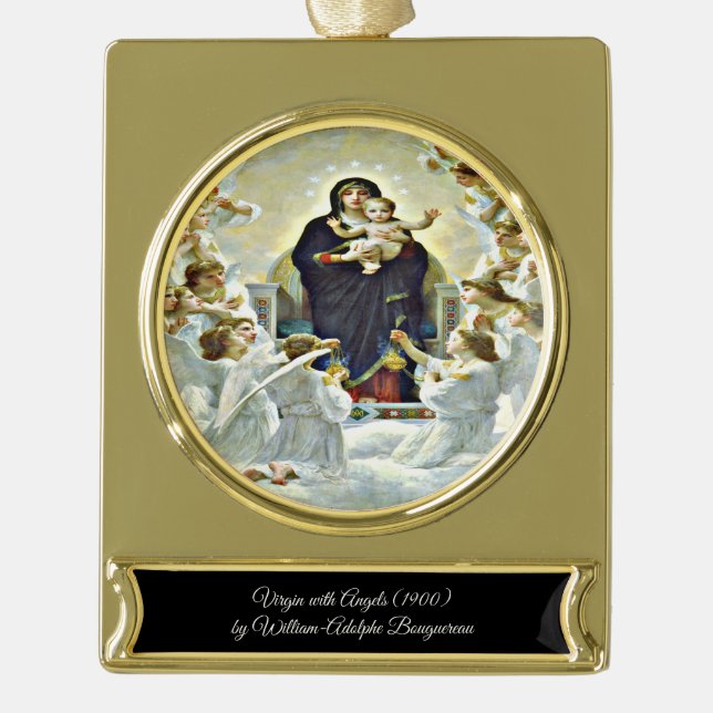 Virgin with Angels Bouguereau  Gold Plated Banner Ornament (Front)