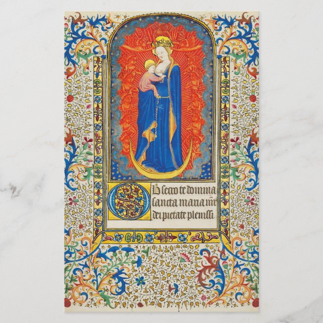 VIRGIN WITH CHILD AND ANGELS Antique Floral Swirls Stationery (Front)