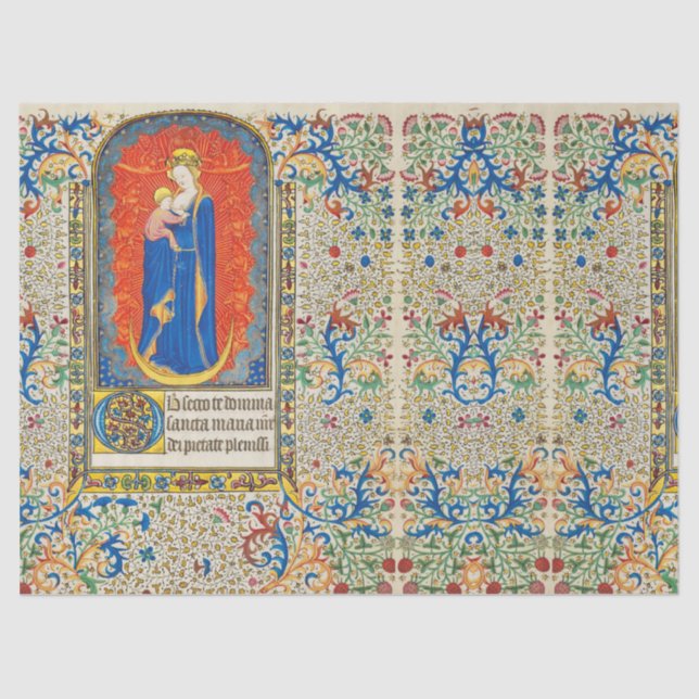 VIRGIN WITH CHILD AND ANGELS Antique Floral Swirls Tissue Paper (Front)