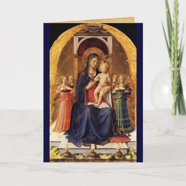 VIRGIN WITH CHILD AND ANGELS ,Blue Sapphire Holiday Card (Front)