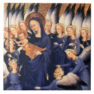 VIRGIN WITH CHILD AND ANGELS Mediaeval Diptych Tile