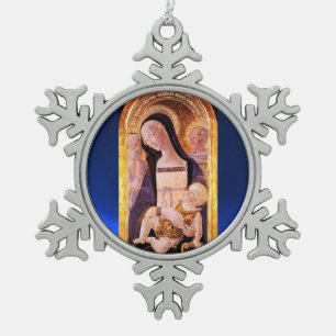 VIRGIN WITH CHILD AND SAINTS, Blue Sapphire Snowflake Pewter Christmas Ornament
