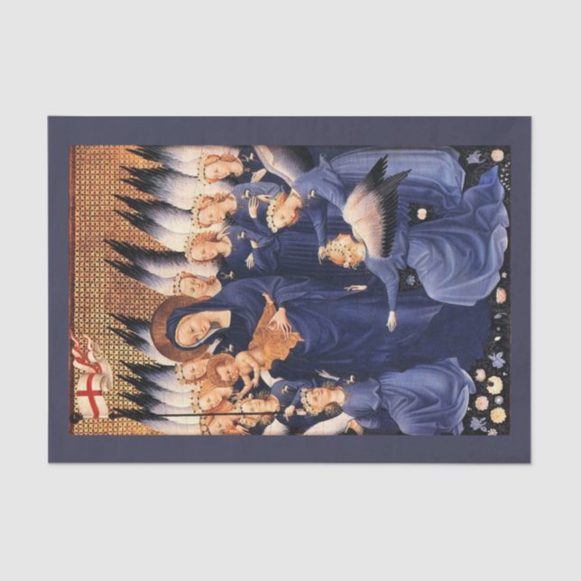 VIRGIN WITH CHILD,ANGELS, CHRISTMAS JOY PEACE LOVE TISSUE PAPER (Front)