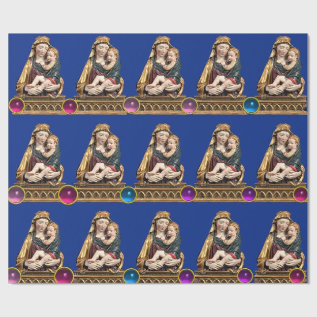 VIRGIN WITH CHILD Blue Christmas Wrapping Paper (Flat)