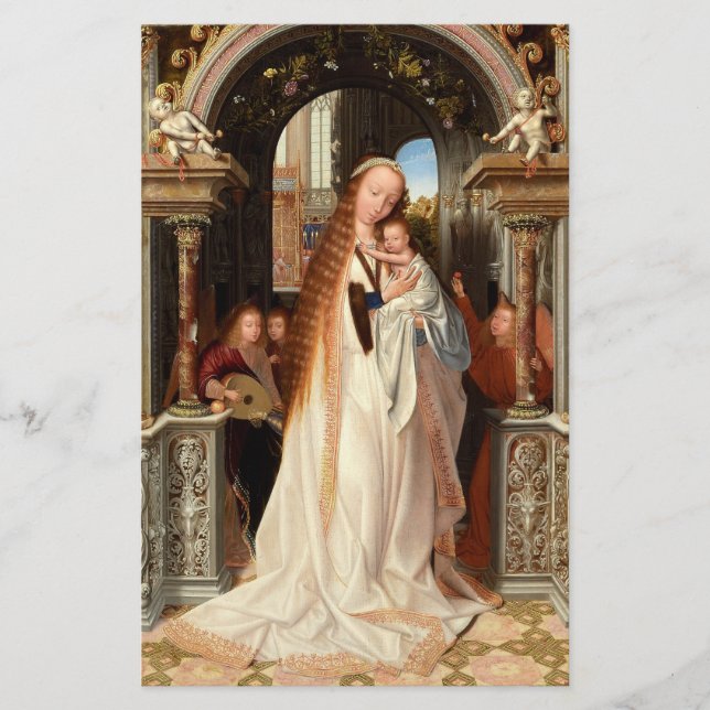 VIRGIN WITH CHILD ,MUSICAL ANGELS CHRISTMAS STATIONERY (Front)