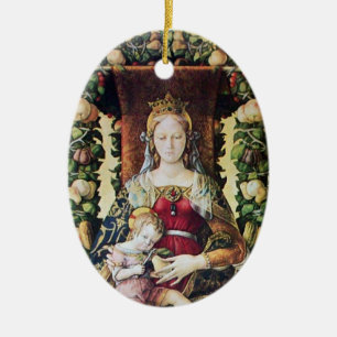 VIRGIN WITH CHILD , Parchment Ceramic Tree Decoration