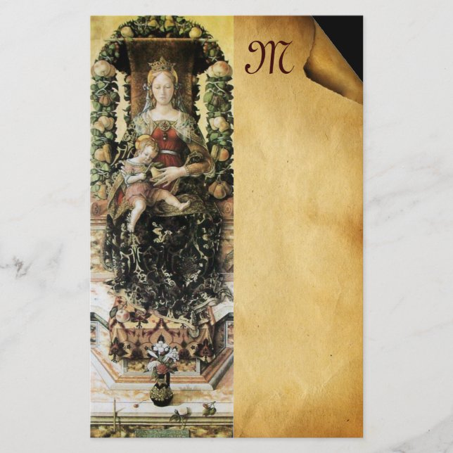 VIRGIN WITH CHILD Parchment Monogram Stationery (Front)