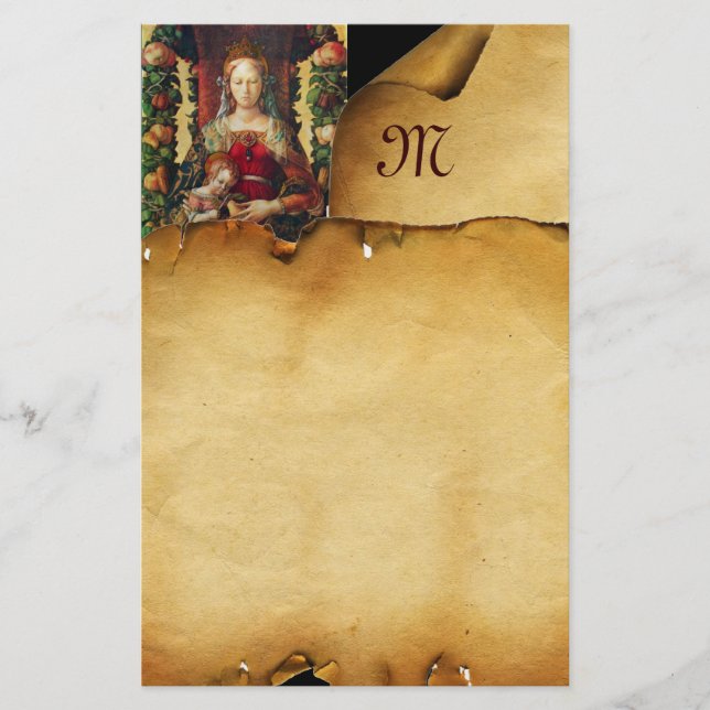 VIRGIN WITH CHILD Parchment Monogram Stationery (Front)