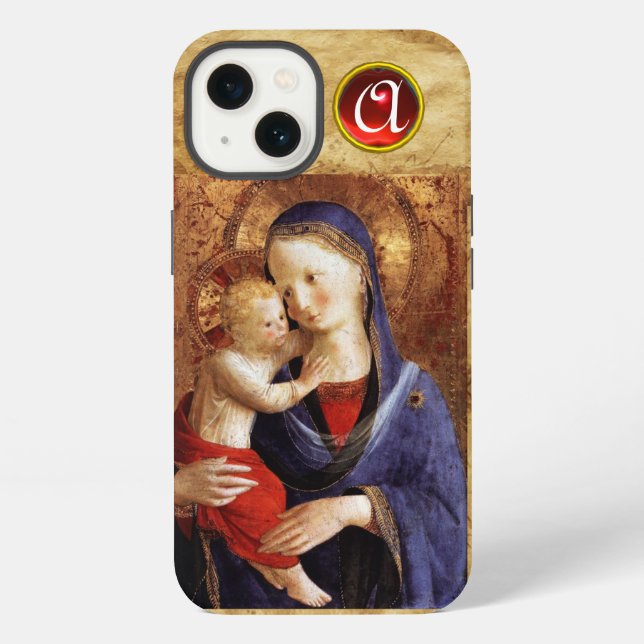 VIRGIN WITH CHILD  Red Ruby Monogram iPhone Case (Back)