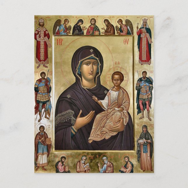 Virgin with Saints Orthodox Christian Icon Postcard (Front)
