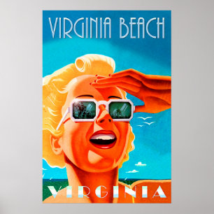 Virginia beach, blonde sunglasses woman, vintage poster