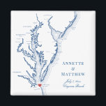Virginia Beach Destination Wedding Favour Magnet<br><div class="desc">Quick and Easy ordering! These Virginia Beach,  VA map magnets make great Virginia wedding favours to include in your VA Beach destination wedding welcome bags. Move the heart by clicking "Edit Using design tool" under "Personalise". Featuring a map of Chesapeake Bay with Artwork by Coastal Map Designs</div>