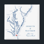Virginia Beach Destination Wedding Favour Magnet<br><div class="desc">Quick and Easy ordering! These Virginia Beach,  VA map magnets make great Virginia wedding favours to include in your VA Beach destination wedding welcome bags. Move the heart by clicking "Edit Using design tool" under "Personalise". Featuring a map of Chesapeake Bay with Artwork by Coastal Map Designs</div>