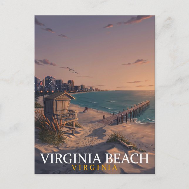 Virginia Beach Oceanfront Skyline Art Postcard (Front)