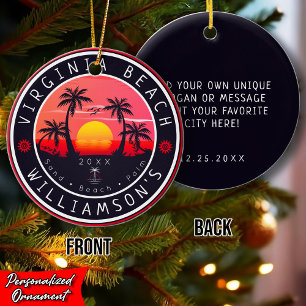 Virginia Beach USA Retro Sunset Souvenirs 80s Ceramic Tree Decoration