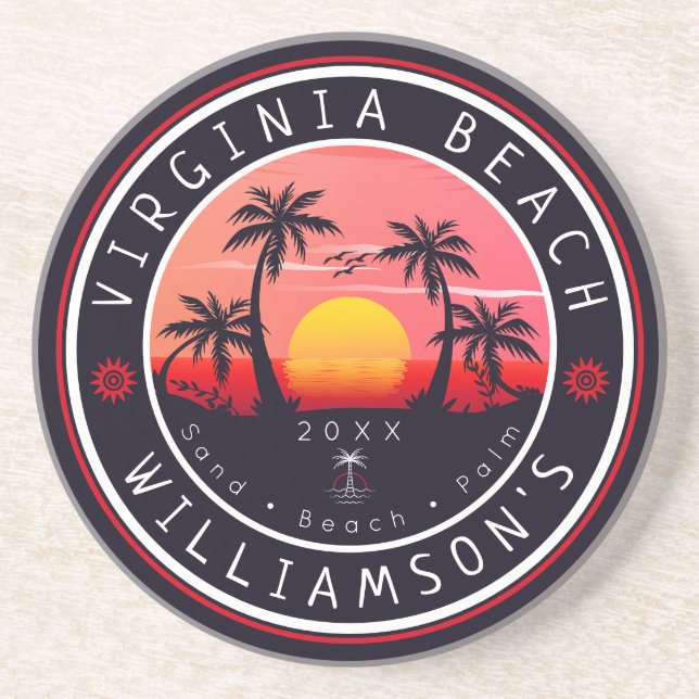 Virginia Beach USA Retro Sunset Souvenirs 80s Coaster (Front)