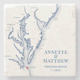 Virginia Beach Wedding Favour Chesapeake Bay  Stone Coaster