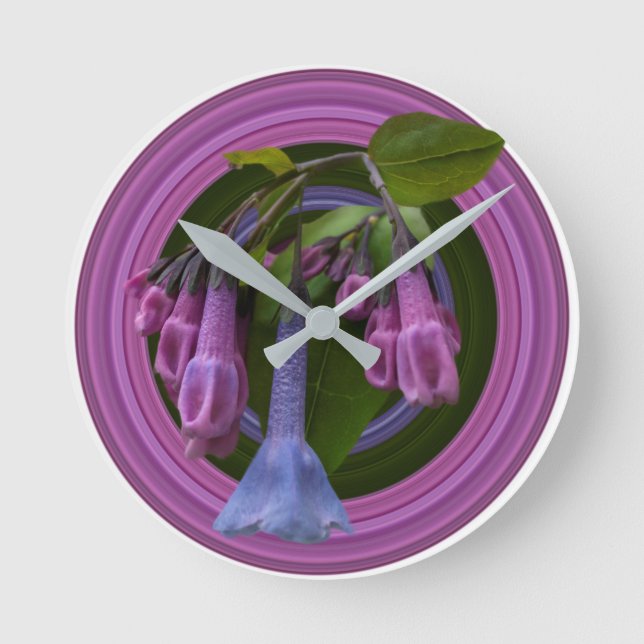 Virginia Bluebells Wildflower Round Clock (Front)