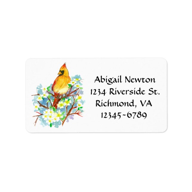 Virginia Cardinal Dogwood Flower Return Address Label (Front)