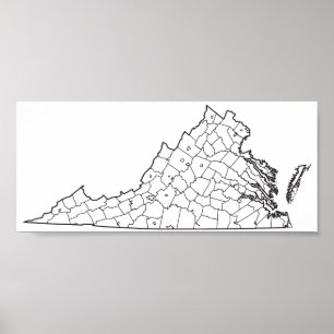 Virginia Counties Blank Outline Map Poster
