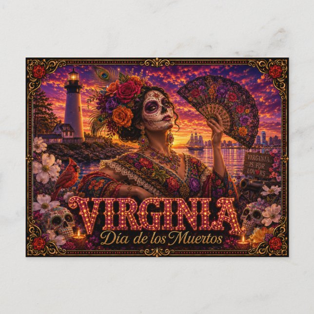 Virginia Día de los Muertos Retro Postcard (Front)