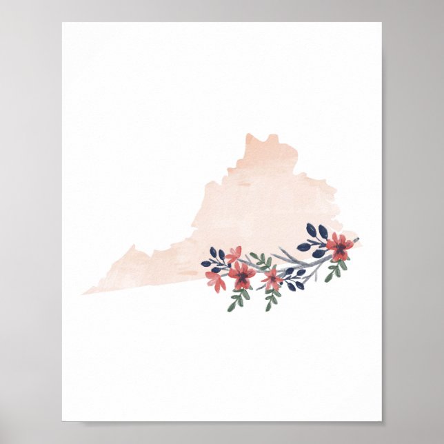 Virginia Floral Watercolor State Poster (Front)