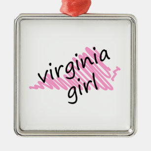 Virginia Girl with Scribbled Virginia Map Metal Tree Decoration