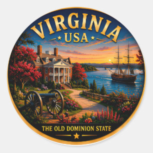 Virginia Historic Waterfront Escape 🟡 Classic Round Sticker