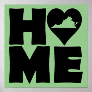 Virginia Home Heart State Poster Sign