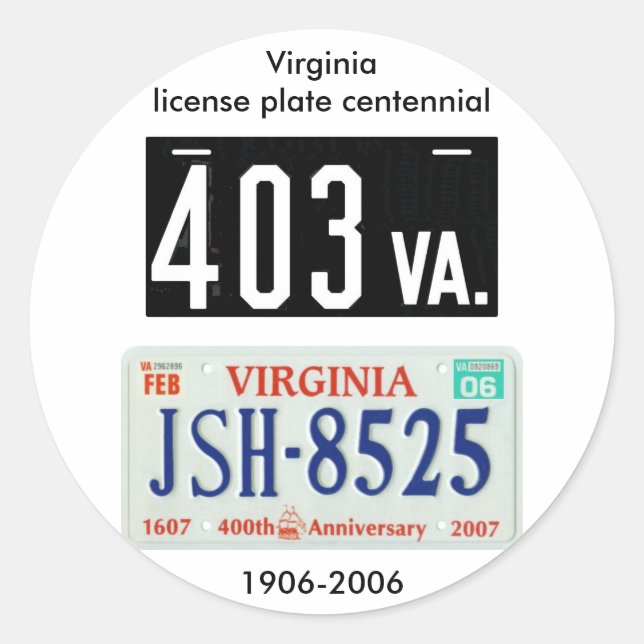Virginia license plate centennial classic round sticker (Front)