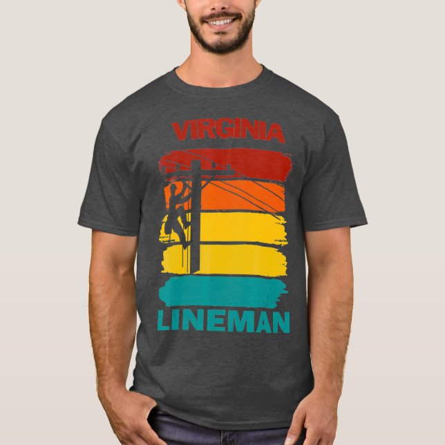 Virginia Lineman Sunset Electrician Electrical T-Shirt (Front)