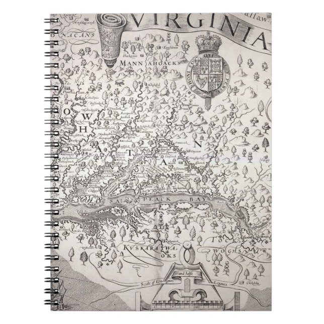 Virginia Map, 1612 Spiral Notebook (Front)