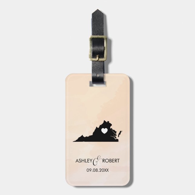 Virginia Map Wedding Luggage Tag, Custom Gift Tag (Front Vertical)