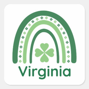 Virginia Name Clover Boho Rainbow Square Sticker