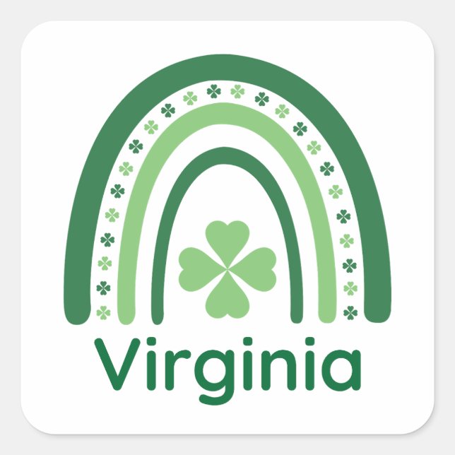 Virginia Name Clover Boho Rainbow Square Sticker (Front)