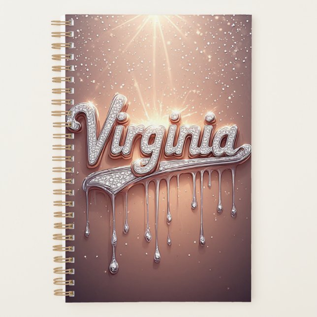 Virginia Name in Rose Gold Dripping Metallic Planner (Front)