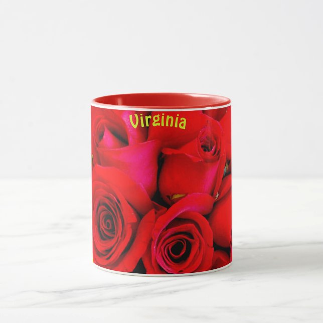 VIRGINIA ~ Personalized Red Rose Buds Photograph ~ Mug (Center)