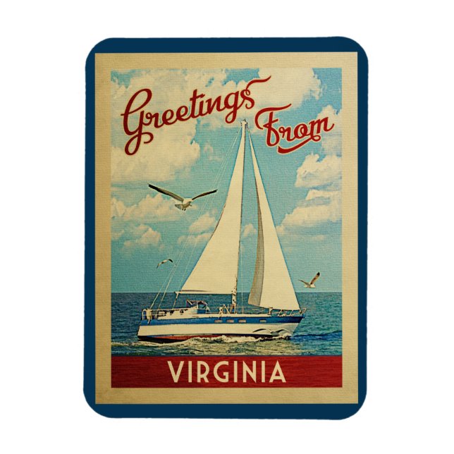 Virginia Sailboat Vintage Travel Magnet (Vertical)