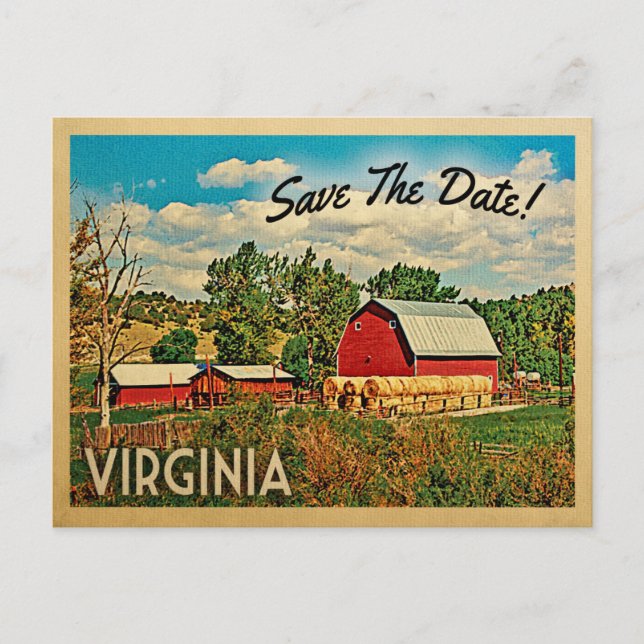 Virginia Save The Date Farm Barn Rustic Announcement Postcard (Front)