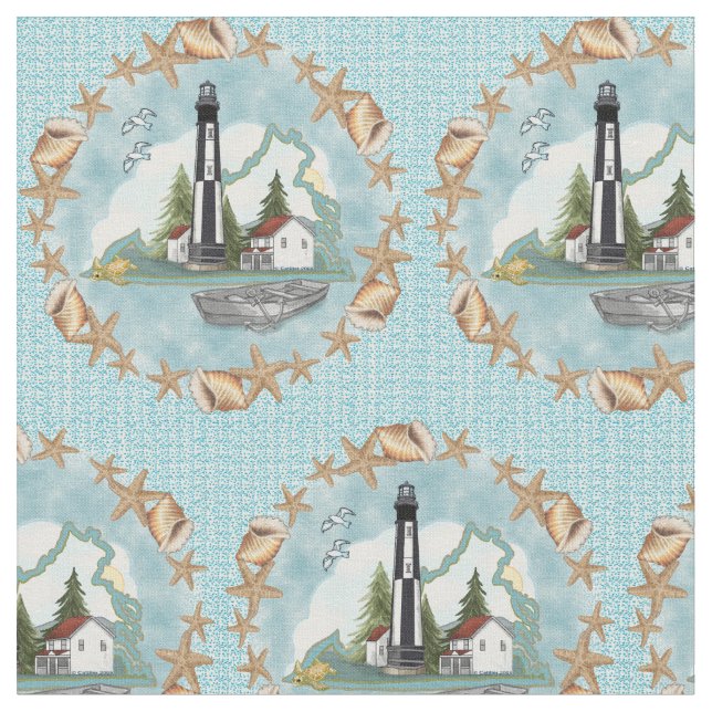 Virginia Shells Lighthouse Fabric (Close Up)