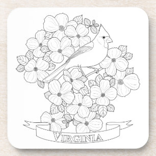 Virginia State Bird and Flower Colouring Page Coaster