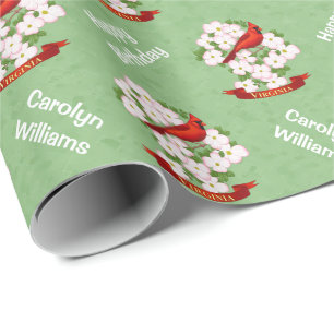 Virginia State Cardinal Bird and Dogwood Flower Wrapping Paper