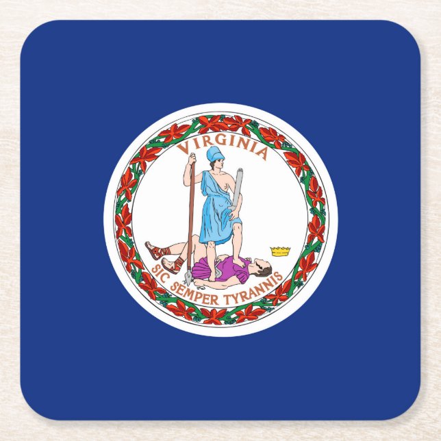 Virginia State Flag Design Square Paper Coaster (Front)
